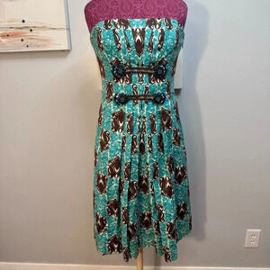 Carolina Herrera Teal Strapless Knee Length Dress Woman Size XL, 12